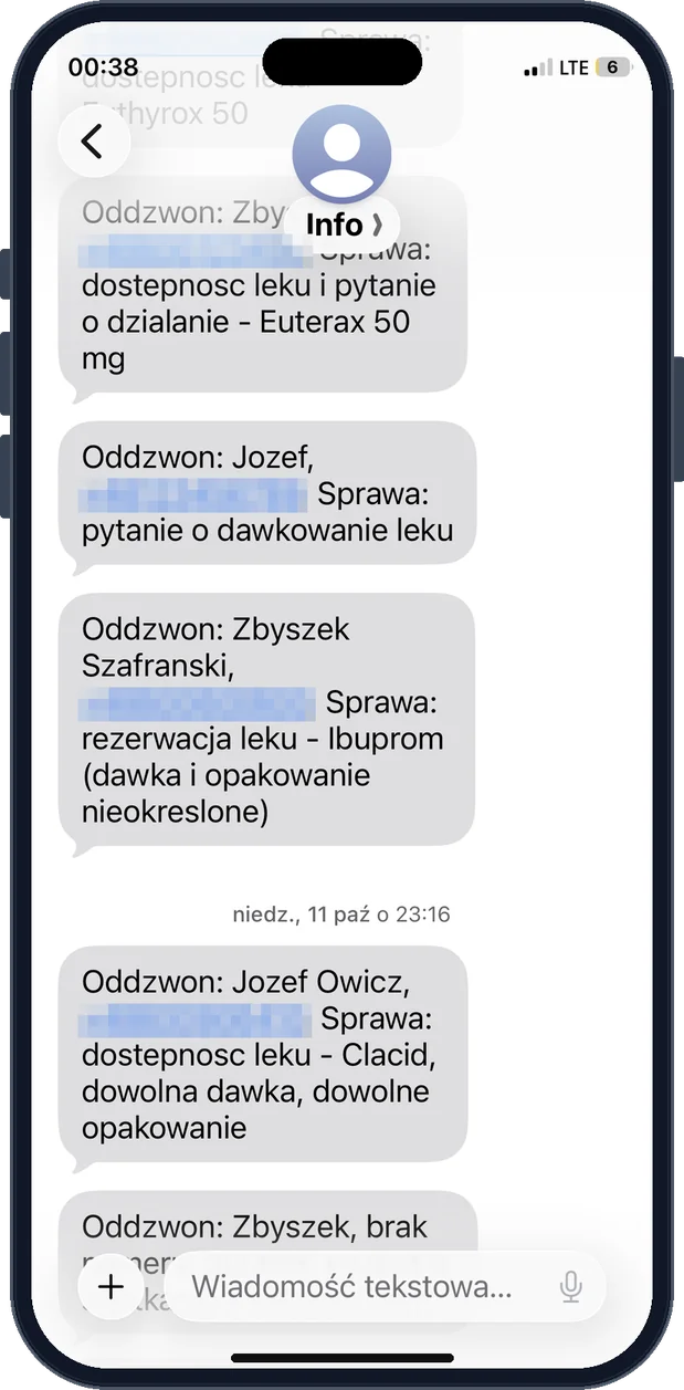 SMS-y od sekretarki AI na iPhonie: „Oddzwoń” z imieniem dzwoniącego i sprawą, np. dostępność leku